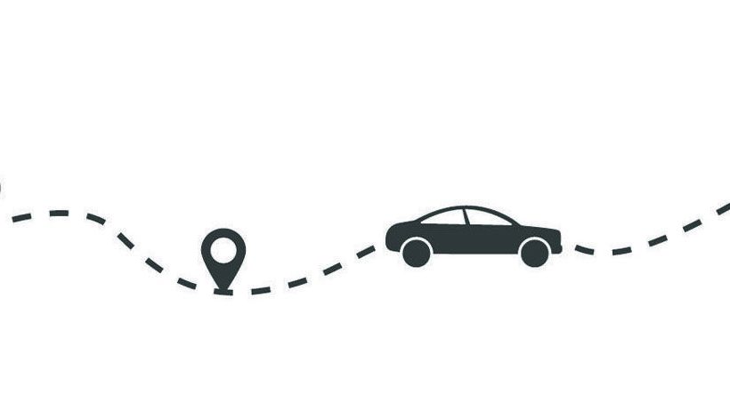 vector graphic of car moving along a map