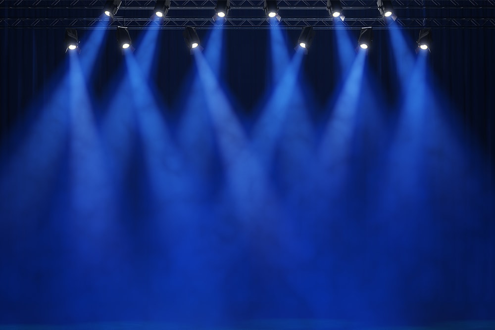 close-up of concert stage with blue lights