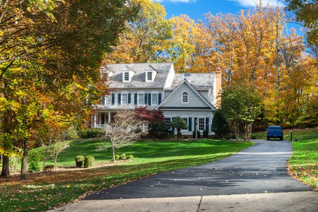 front view of residential house during fall